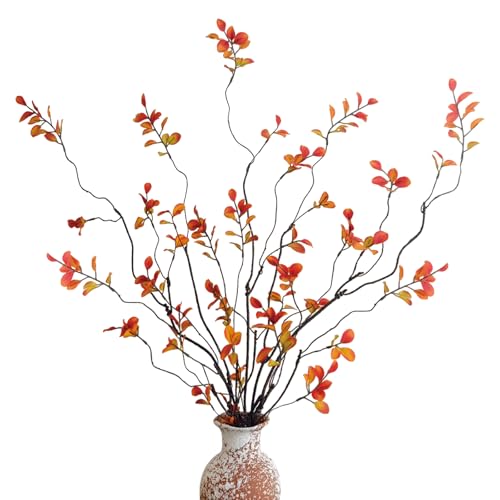 4 Pcs Fall Stems Artificial Ficus Branches, 47.2 Inch Faux Eucalyptus Stems Fall Decor, Fake Leaves Fall Decorations for Home, Autumn Table Decor Fall Branches for Vase Filler Centerpieces - color: Fall, size: 4 Pcs