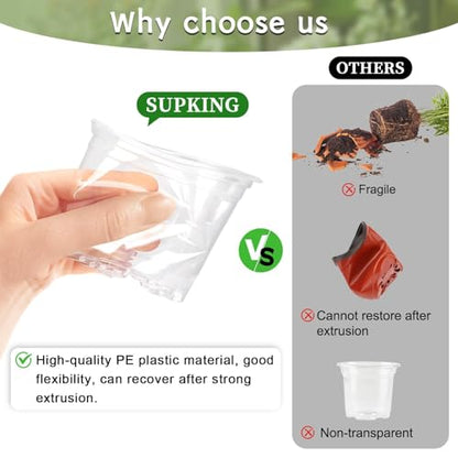 SupKing Clear Nursery Pots 6/5/4 Inch Plastic Seed Starter,12 Pack Plastic Pots for Plants with Drainage Holes for Transplanting Succulents Cuttings Come with 15 Seedlings Labels - size: 4/5/6 Inch
