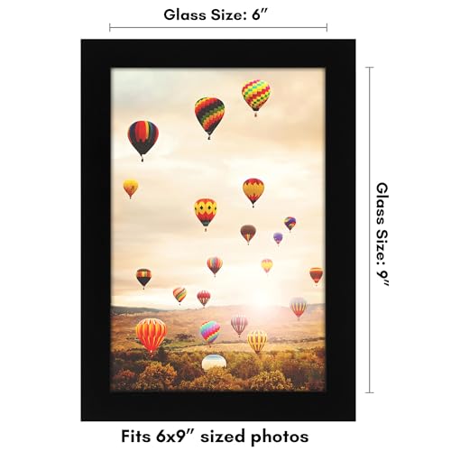 Americanflat 6x9 Picture Frame - Engineered Wood - Black | Shatter-resistant glass, wall or tabletop display with included easel, sawtooth hangers included - color: Black, size: 6x9