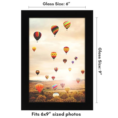 Americanflat 6x9 Picture Frame - Engineered Wood - Black | Shatter-resistant glass, wall or tabletop display with included easel, sawtooth hangers included - color: Black, size: 6x9