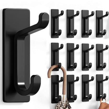 pickpiff 13LB Strong Stick-On Hooks for Coats and Towels, Black 12 Pack - color: Black, size: 12 Pack