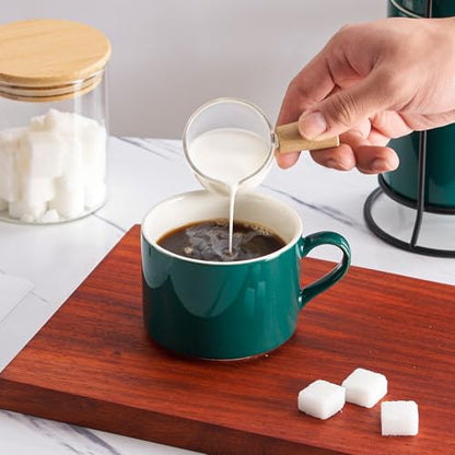 10oz Porcelain Stackable Coffee Mugs and Metal Stand Set of 4, Espresso Cups Set for Hot Drinks, Cappuccino, Tea-Green - color: Green