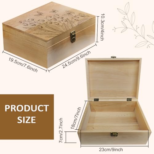 arricraft 1 Pc Wooden Memory Keepsake Box, Lily of the Valley Butterflies Pattern Decorative Wooden Memory Box with Hinge Lids for Anniversary Photos DVDs Letters Jewelry 24.5x19.5x10.3cm