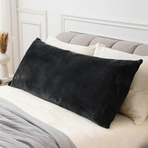 BEDELITE Body Pillow Cover with Zipper, Black, 20x54 Inch, 1 Pack | Body Pillow Pillowcase, Super Soft and Cozy Fuzzy Fleece, Luxury Plush Long Pillowcase, Versatile Comfort for All Seasons - color: Black, size: 54" x 20" (Pack of 1)