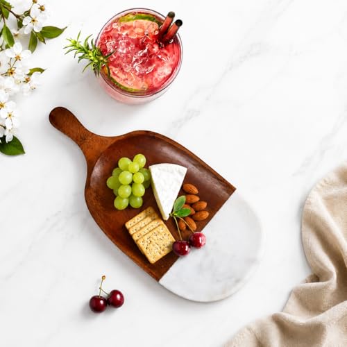 Marble & Acacia Wood Serving Tray, 12x5.5 Inch