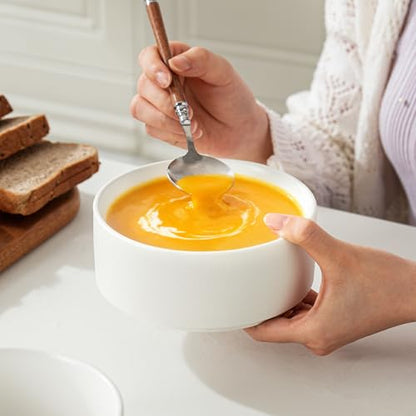 Stoneware Cereal & Soup Bowls Set of 4, 6 Inch, Matte White | Matte Glaze Ceramic, For Breakfast & Oatmeal, Microwave Safe, Dishwasher Safe - color: White, size: Cereal Bowls Set (4PCS)