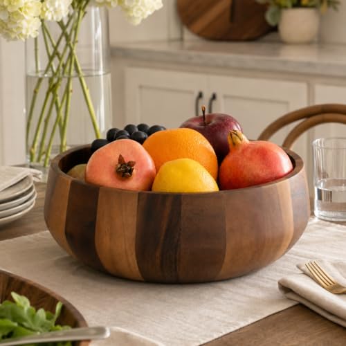 Arthur Court Modern Round Acacia Wood Serving Bowl for Fruits and Salads 4.5" H x 11" Diameter - size: 4.5 inch Tall x 11 Diameter
