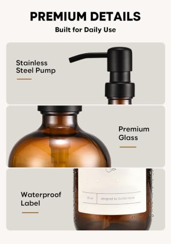 [Extra Large] Kitchen Soap Dispenser Set, 2 Glass Dish Soap Dispensers with Stainless Steel Pumps, Quick-Dry Stone Tray, Sink Caddy Organizer with Sponge Holder, All-in-One Countertop Organization Set