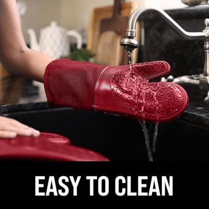 BPA-Free Silicone Oven Mitts Ultra Heat Resistant up to 500°F - Oven Mitts with Thick Cotton Liner - Long Slip Resistant Pot Holders, Flexible Oven Gloves - Empire Red 13.7 - color: Empire Red, size: 2-Piece 13.7" Oven Mitts