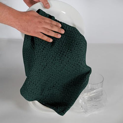 Native Fab 100% Cotton Premium Waffle Kitchen Towels, 4 Pack, 16" x 26", Super Absorbent Reusable Cleaning Cloths, Tea Towels, Machine Washable Hand Towels, Olive Green - color: Olive Green Premium, size: Set of 4