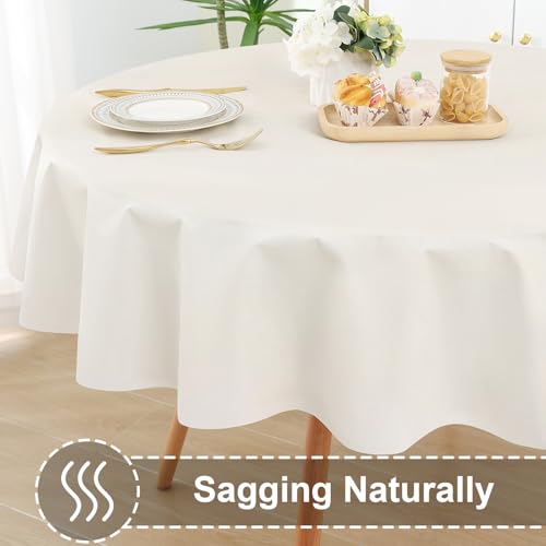 Round Beige Vinyl Waterproof Tablecloth with Flannel Backed | Spillproof Wipe Clean Table Cloth, Plastic Flannel Backing for Dining, Buffet Parties Picnic Camping, 60" - color: Beige, size: 60" (Round)