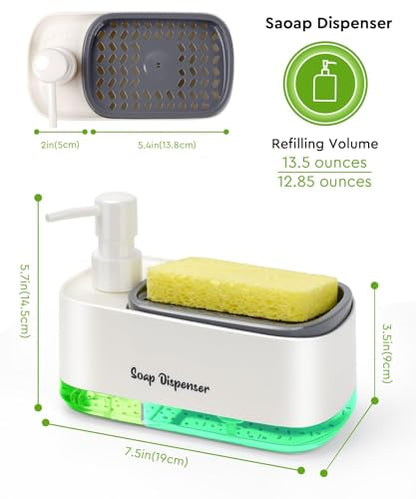 5-in-1 Kitchen Soap Dispenser Set with Sponge Holder - Dual Hand & Dish Soap Pump Dispenser for Sink Countertop with 2-Packs Natural Loofah Dish Sponge Dishwashing Scrubber,White - color: White(n5-in-1)