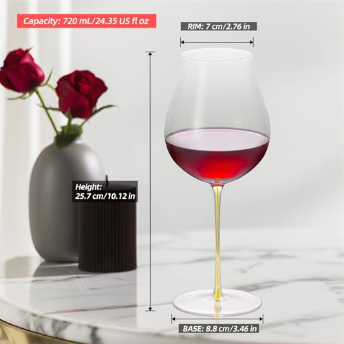 KAMMAK Crystal Red Wine Glasses Set of 2, 24.35 oz Stemmed Glasses, XY013 | Hand Blown, Bordeaux Wine Glasses, Thin Rim & Long Stem, Red & White, Daily Use, Wedding or Birthday Gift for Women - size: 8KPDSXY013