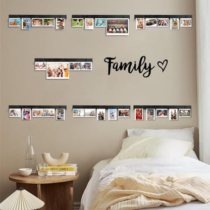 6 Picture Frames Collage Wall Decor With 30 Clips, Wood Photo Frame, No Drilling Required, Adhesive Stickers, Easy to Install, Black. - color: Black