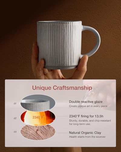 famiware Coffee Mug Set of 4, Star 12 oz Ceramic Mugs Cups Set with Handle | Stoneware Stackable Catering Cup for Coffee, Tea, Cappuccino, Latte, Microwave & Dishwasher Safe, Matte Grey - color: Star-Matte Grey, size: 4 Count (Pack of 1)
