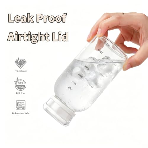 Glass Water Bottles with Lids, 12oz Juice Bottles, Glass Bottles with Straws and Time Marker, Reusable Water Bottle, Leak Proof Drinking Jars for Smoothies, Juicing, Milk,Bubble Tea - size: 12oz