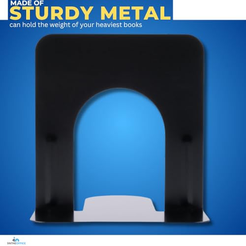 1InTheOffice 3 Pack Heavy Duty Black Metal L-Shaped Non-Skid Bookends for Heavy Books, 6 Pieces