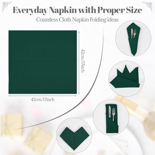 PLOYMONO Hunter Green Cloth Napkins - 8 Pack 17" x 17" Polyester Napkins | Heavy Duty 180 GSM Cloth Napkins with Hemmed Edges - Great for Restaurants, Weddings, Parties, Banquets Dinner - color: Hunter Green