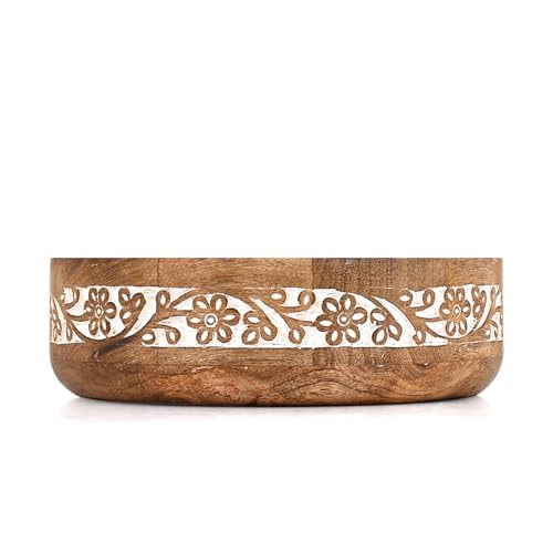 Mango Wood Decorative Bowl – Rustic Wooden Table Centerpiece for Dining Room, Living Room & Kitchen Home Décor (10" X 10" X 3'')