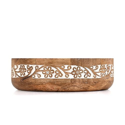 Mango Wood Decorative Bowl – Rustic Wooden Table Centerpiece for Dining Room, Living Room & Kitchen Home Décor (10" X 10" X 3'')