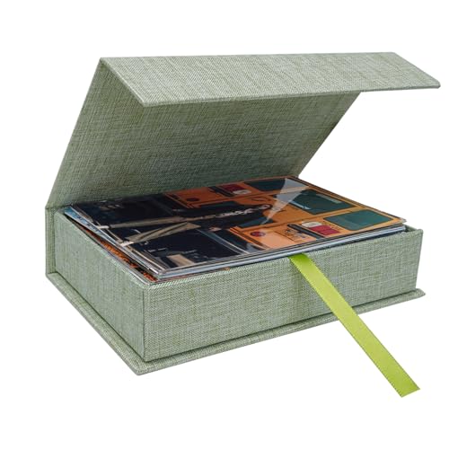 8x10 Photo Storage Box, Premium Linen Memory Box for Photos, Pictures, Certificates, Scrapbooking Supplies & Jewelry - Portable, Stackable Organizer for Home, Crafters & Collectors - color: Green, size: 8X10