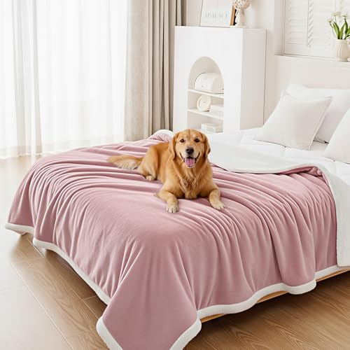Smiry Waterproof Blanket Throw, Reversible Dog Blanket for Sofa Couch Bed | Soft Leakproof Sherpa Fleece, Washable Furniture Couch Protector for Large Dogs Cats, 60"x80", Pink/White - color: Pink/White, size: 60"x80"