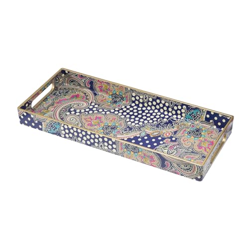 Bathroom Vanity for Countertop, Plastic Decorative Trays | Rectangular Serving Tray with Hanldes, Storage Dresser Trays Organizer for Toilet Tank, Jewelry, 13.8" X 6" X 1.57", Moroccan - color: Bohemian-2