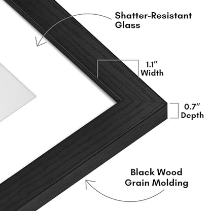 Americanflat 8x8 Picture Frame - Matted to 5x5 - Engineered Wood - Black | Shatter-resistant glass, wall or tabletop display with included easel, sawtooth hangers included, secure turn-tab backing - color: Black, size: 8x8