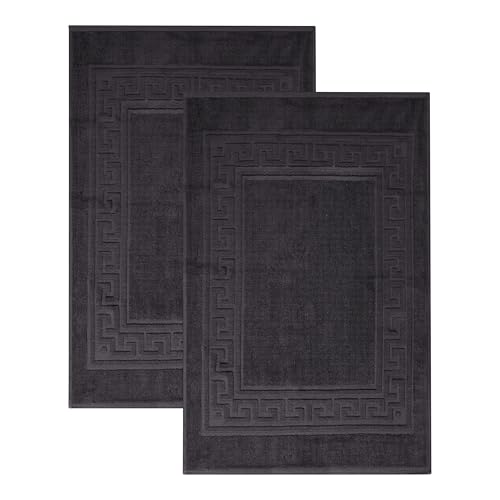 Superior Heavyweight Cotton Bath Mats, Bath Rugs For Bathroom Accessories, Washable Rug For Shower, Bath, Toilet, Modern Decor, No Backing, Luxury Hotel And Spa Quality, Set of 2, 22" x 35", Black - color: Black, size: 22" x 35" (Set of 2)