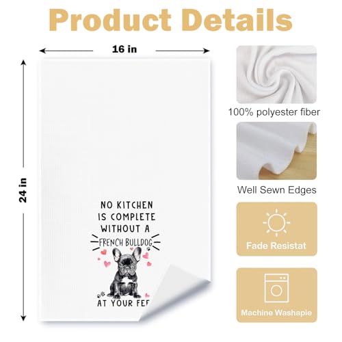 French Bulldog Funny Dog Kitchen Towels for Women - French Bulldog Waffle Weave Hand Towels,A Kitchen is Not Complete Dish Towel for Home Bathroom,16×24 Inch - color: French Bulldog