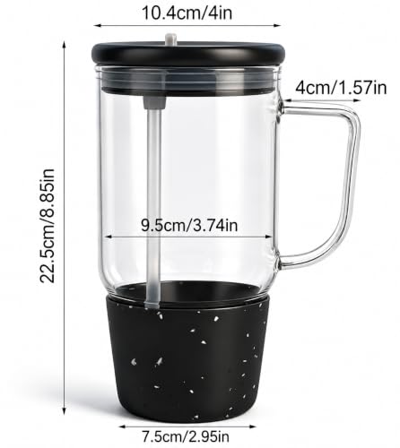 40oz Glass Tumbler with Flip Straw Lid, Handle, Silicone Sleeve, Black | Leakproof Lid, Fits Car Cup Holder Glass for Iced Coffee, Water, Cold Drinks, Travel, Outdoor, Partys&Home - color: Black