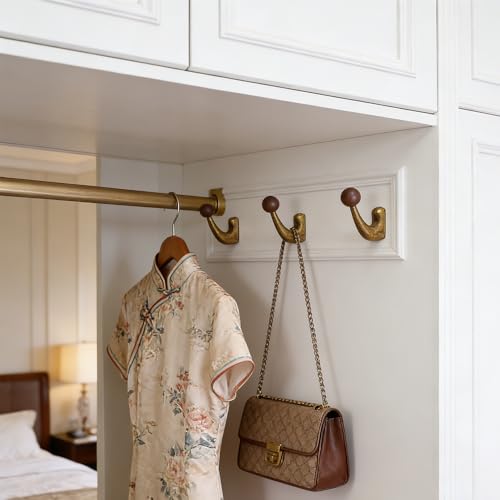 wall-mounted light luxury coat hooks, used for hanging coats, hats, scarves and towels, suitable for entrance halls, bathrooms and bedrooms (2, 7110Large-flowered Yellow Ancient + Walnut Wood) - color: 7110Large-flowered Yellow Ancient + Walnut Wood