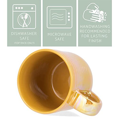 Elanze Designs Glossy Reactive Glaze Large 17 Fluid Ounce Everyday Kitchen Food Grade Ceramic Stoneware Coffee Mug Cup with Comfort Curved Handles, Set of 4, Gold Tone - color: Gold Tone