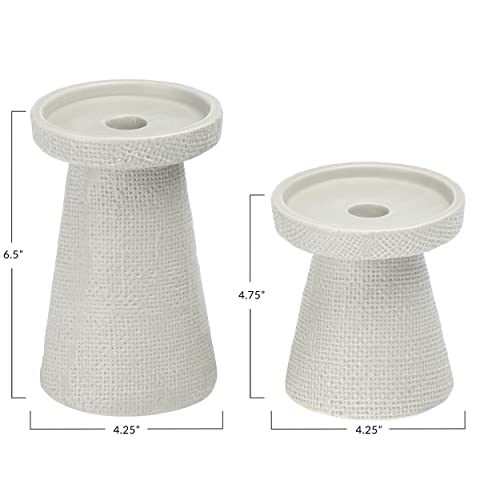 Main + Mesa Stoneware Pillar & Taper Candle Holders, Set of 2 - color: Light Graphite Gray, size: Set of 2
