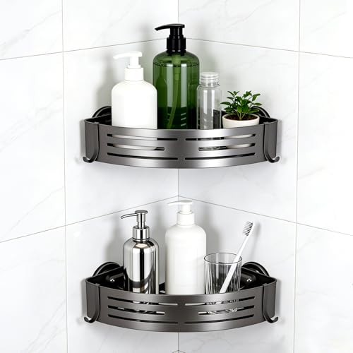 Veinvifiy 2 Tiers Corner Shower Caddy with Suction Cup 2 Pack Corner Shower Shelves Aluminum Upgraded Shower Organizer Removable Bathroom Storage Rack Kitchen Wall Mounted Bathroom Caddies Grey - color: Grey