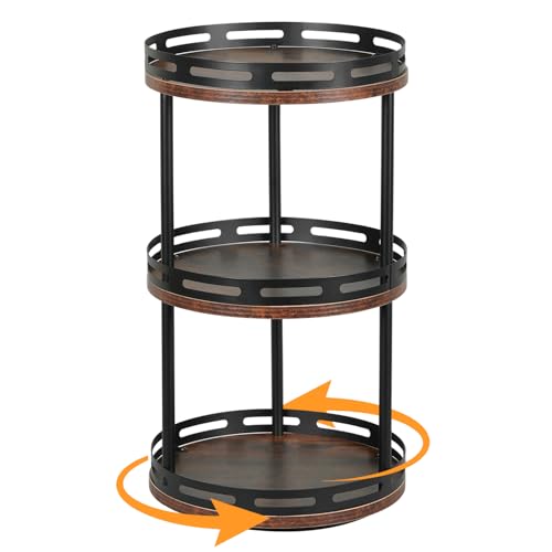 3 Tier Lazy Susan Organizer - 360° Rotating Spice Rack | Industrial Spinning Spice Rack, Versatile Wooden Lazy Susan for Kitchen Cabinet, Countertop, Pantry, Bathroom, Vanity - size: 3 Tier