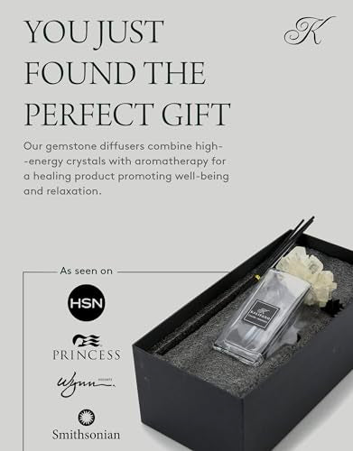 KALIFANO Luxury Glass and Calcite Crystal Diffuser with Decorative Selenite Reeds - Premium Fragrance/Aroma Diffuser Bottle with Healing Effects (Essential Oils Not Included) - color: Calcite