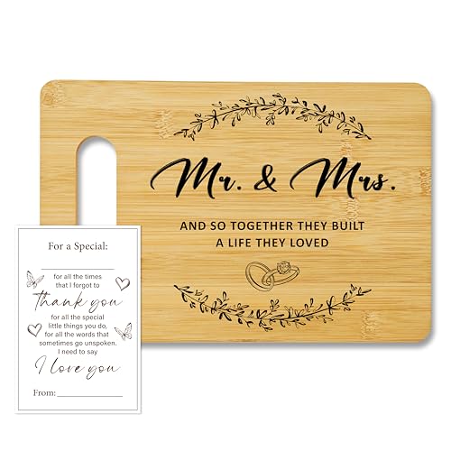 Wedding Gifts for Newlyweds, Bamboo Cutting Board for Kitchen, Mr & Mrs Marriage Chopping Board With A Gift Card, Engagement Bridal Shower Gifts for Bride And Groom -01 - color: Mr & Mrs