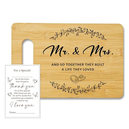 Wedding Gifts for Newlyweds, Bamboo Cutting Board for Kitchen, Mr & Mrs Marriage Chopping Board With A Gift Card, Engagement Bridal Shower Gifts for Bride And Groom -01 - color: Mr & Mrs