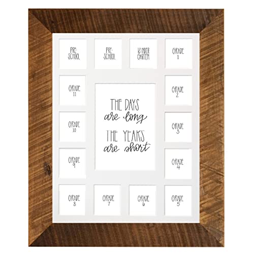 All Things For Mom School Years Reclaimed Wood Picture Frame with Mat - 11x14 Wooden Framed Photo Collage Mat – Pre-School & Kindergarten to 12th Grade Graduation (15 Photos, 2PreK-12th, White Mat) - color: White Mat w/ Frame, size: 15 Photos, 2 Pre Schoo