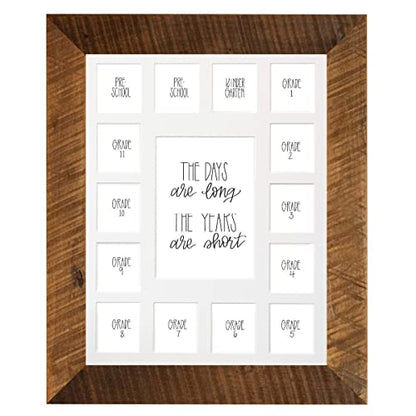 All Things For Mom School Years Reclaimed Wood Picture Frame with Mat - 11x14 Wooden Framed Photo Collage Mat – Pre-School & Kindergarten to 12th Grade Graduation (15 Photos, 2PreK-12th, White Mat) - color: White Mat w/ Frame, size: 15 Photos, 2 Pre Schoo