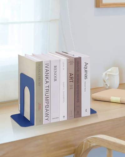 Honagu Bookends, Metal Book Ends, Bookends for Shelves, Book Holder Stopper for Heavy Books/CDs/DVDs ((1 Pair/2 Pieces, Blue) - color: Blue