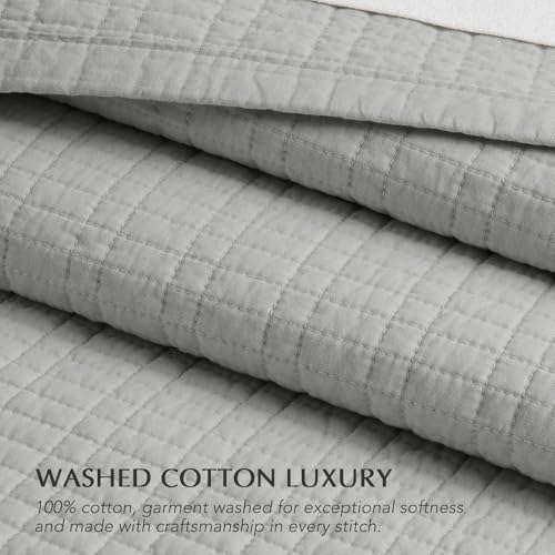 100% Cotton Modern Grid Stitch Quilt Set, King Size, Drizzle Gray | Pre-Washed Cotton Coverlet Bedspread, Oversized Lightweight 3-Piece Bedding Set for All Season, with 2 Pillow Shams - color: Drizzle Gray, size: King (110" X 94")