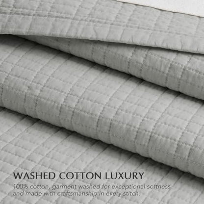 100% Cotton Modern Grid Stitch Quilt Set, King Size, Drizzle Gray | Pre-Washed Cotton Coverlet Bedspread, Oversized Lightweight 3-Piece Bedding Set for All Season, with 2 Pillow Shams - color: Drizzle Gray, size: King (110" X 94")