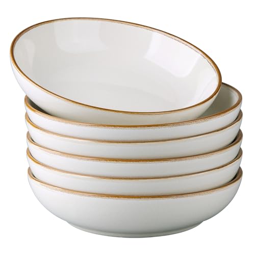 AmorArc 8.5’’ Ceramic Pasta Bowls Set of 6, 36oz Large Stoneware Bowls Set | Large Dinner Serving Bowls Set, Wide Bowl Plate for Pasta,Salad, Soup, Microwave Safe, Reactive Glaze-Pearl White - color: Pearl White, size: Set of 6