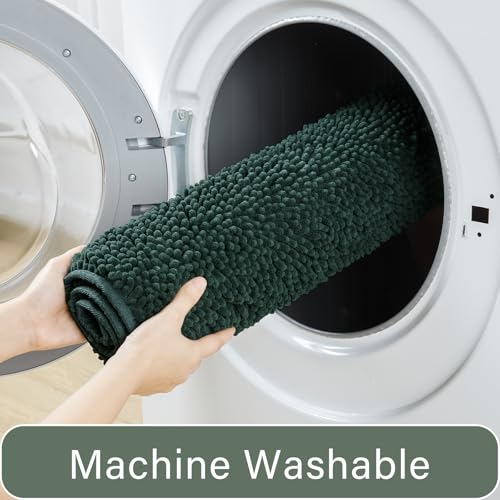 LOCHAS Bathroom Rugs Sets 2 Piece, 20''x20'' & 34''x21'', Hunter Green | Non Slip U-Shaped Toilet Rug, Chenille Washable Absorbent, Soft Bath Mat Set for Shower, Sink - color: Hunter Green
