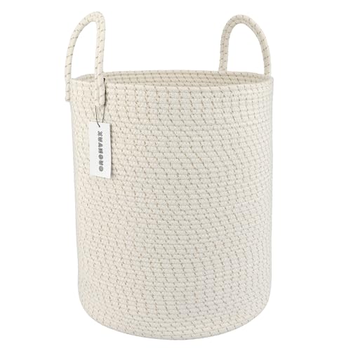 XUANGUO Cotton Rope Laundry Basket Hamper for Clothes, striped | Woven Storage Basket for Living Room Bedroom Boho Tall Rope Baskets for Blanket Toys Pillow Towels Baby Nursery Hamper Bin - color: striped, size: Regular