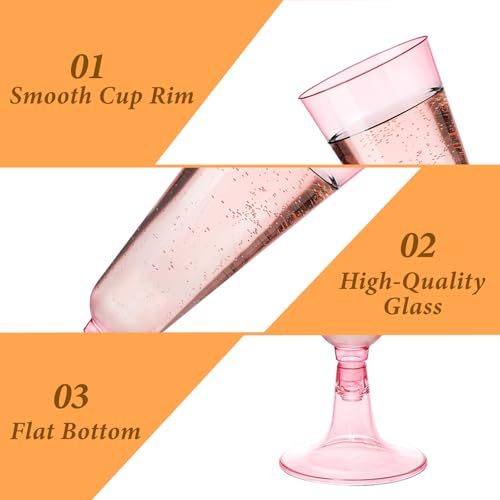 GuanQiao 200 Pack Pink Plastic Champagne Flutes, 5.5 Oz Clear Disposable Plastic Champagne Glasses, Wine Glasses Cups for Wedding Celebration Birthday Party Wine Tasting New Years Eve Party Supplies - color: Pink, size: 200-Pack