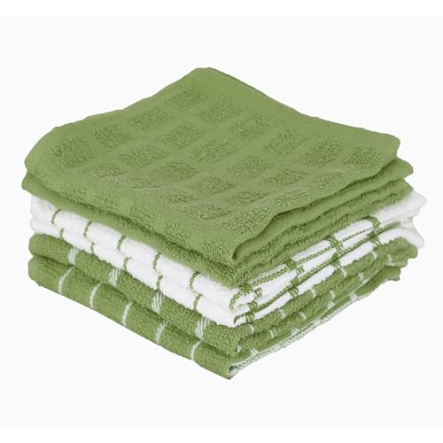Ritz Terry Check Dish Cloth Set: Highly Absorbent & Super Soft - 100% Cotton, Durable Kitchen Cleaning Cloths for Wiping Tables and Counters, 6-Pack, Cactus - color: Cactus Green, size: 6-Pack - Dish Cloths