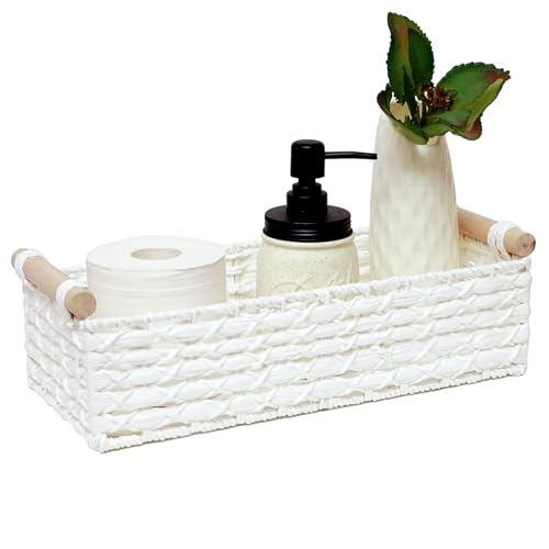 Basket for Toilet Paper Storage Baskets for Bathroom Decor Organizing | with Handle for Bedroom Home Decor and Shelves Apartment Countertop Use,White - color: White